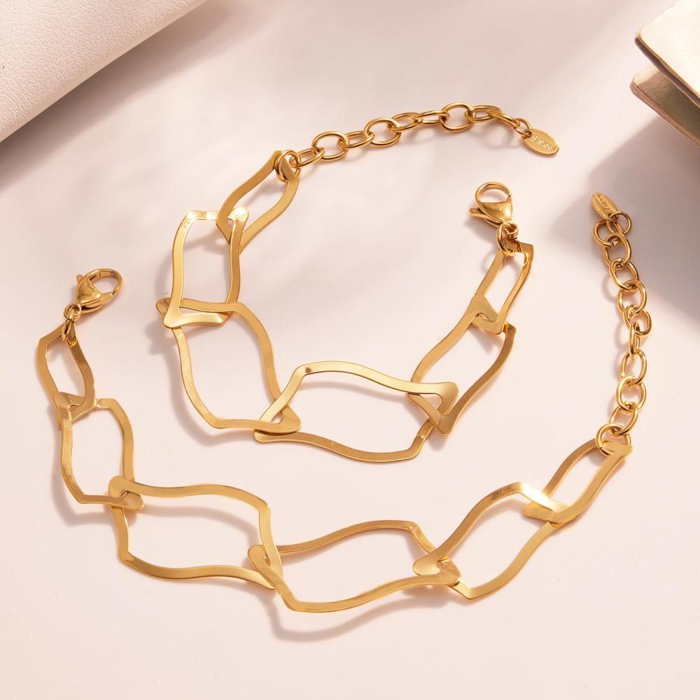 Ensembles De Bijoux Pour Femmes En Acier Inoxydable Imperméable, De Forme Rectangulaire Irrégulière Et Minimaliste, Couleur Or h5Image6