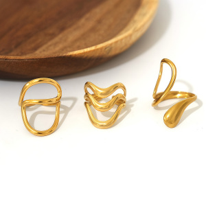 Bague Tendance En Acier Inoxydable Doré, Forme Simple Et Irrégulière (1 Pièce), Étanche. h5 Image3