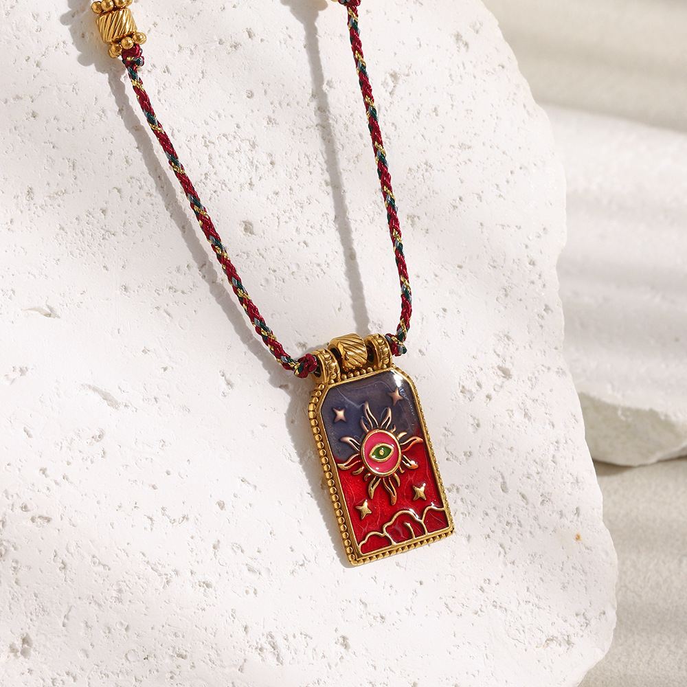 Collier Pendentif Rétro Soleil Tarot Pour Femme, En Acier Inoxydable Étanche, Couleur Or (1 Pièce) Image6