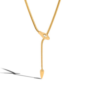 Collier Pendentif Femme En Acier Inoxydable Doré, Motif Serpent Brillant (1 Pièce) h5 