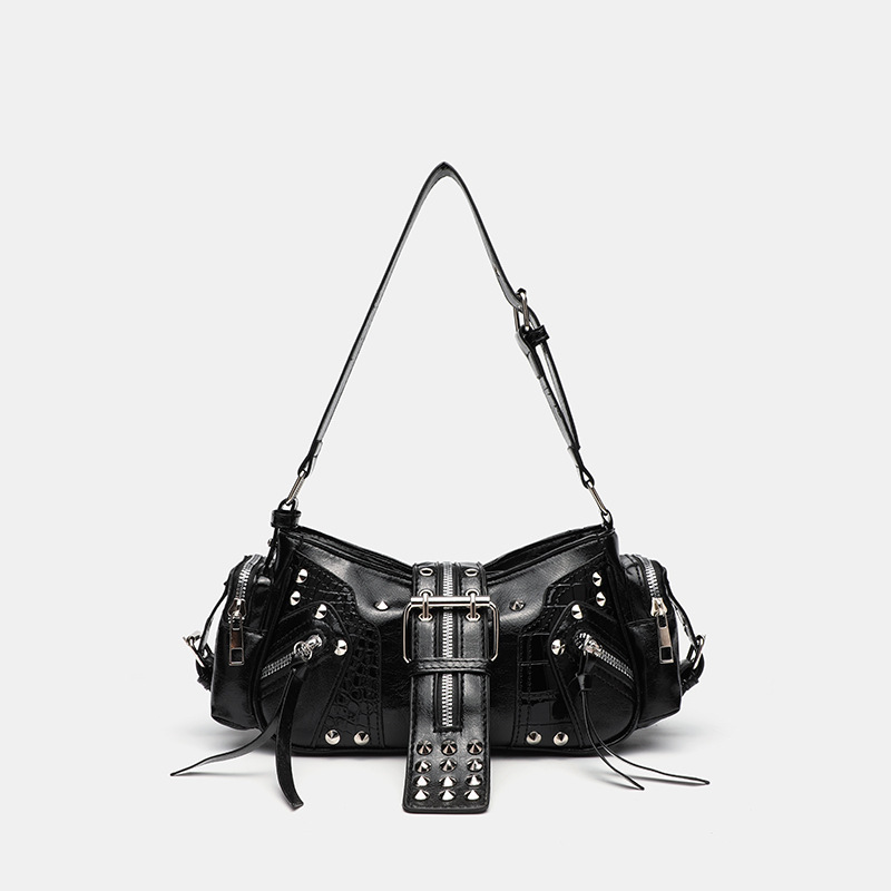 Sac À Bandoulière En Pu Pour Femme, Série Luxueuse, Rivets Punk, 1 Pièce 