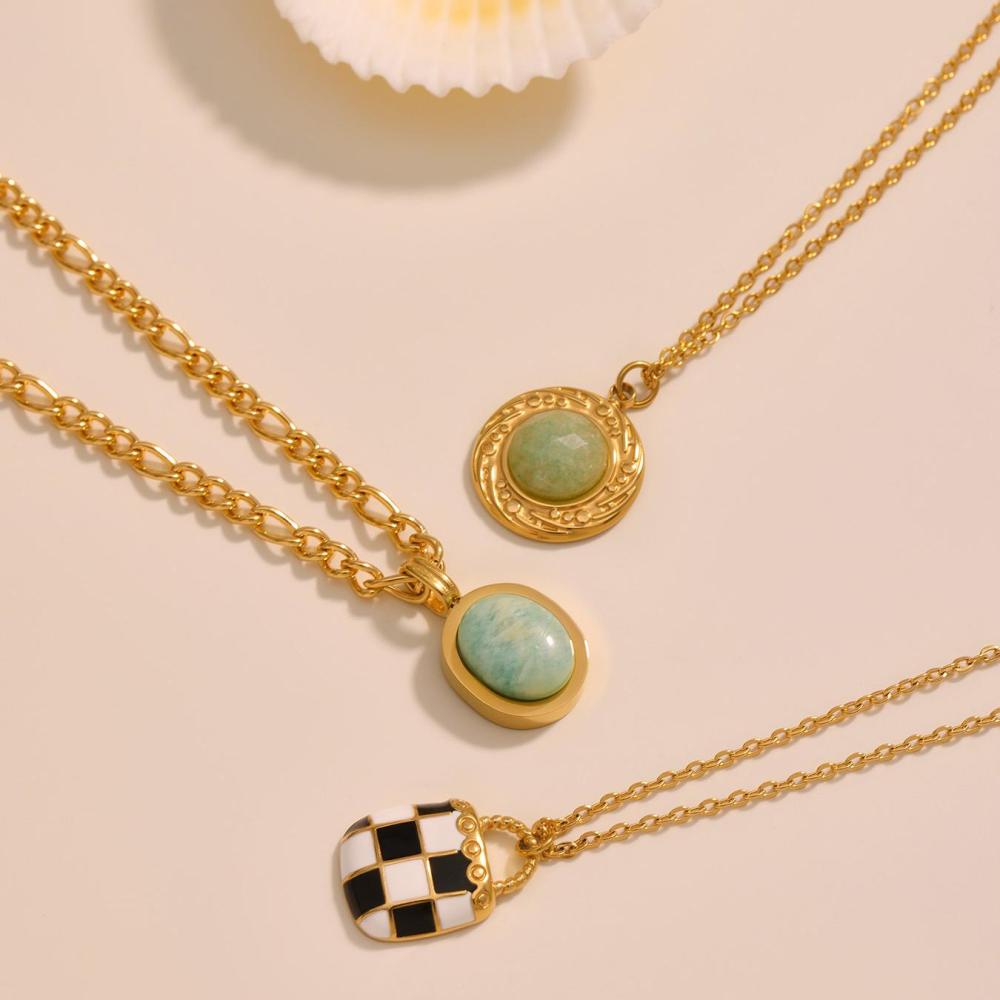 Colliers Pendentifs Ovales Élégants En Calaïte, Acier Inoxydable Et Étanches Pour Femmes Image5