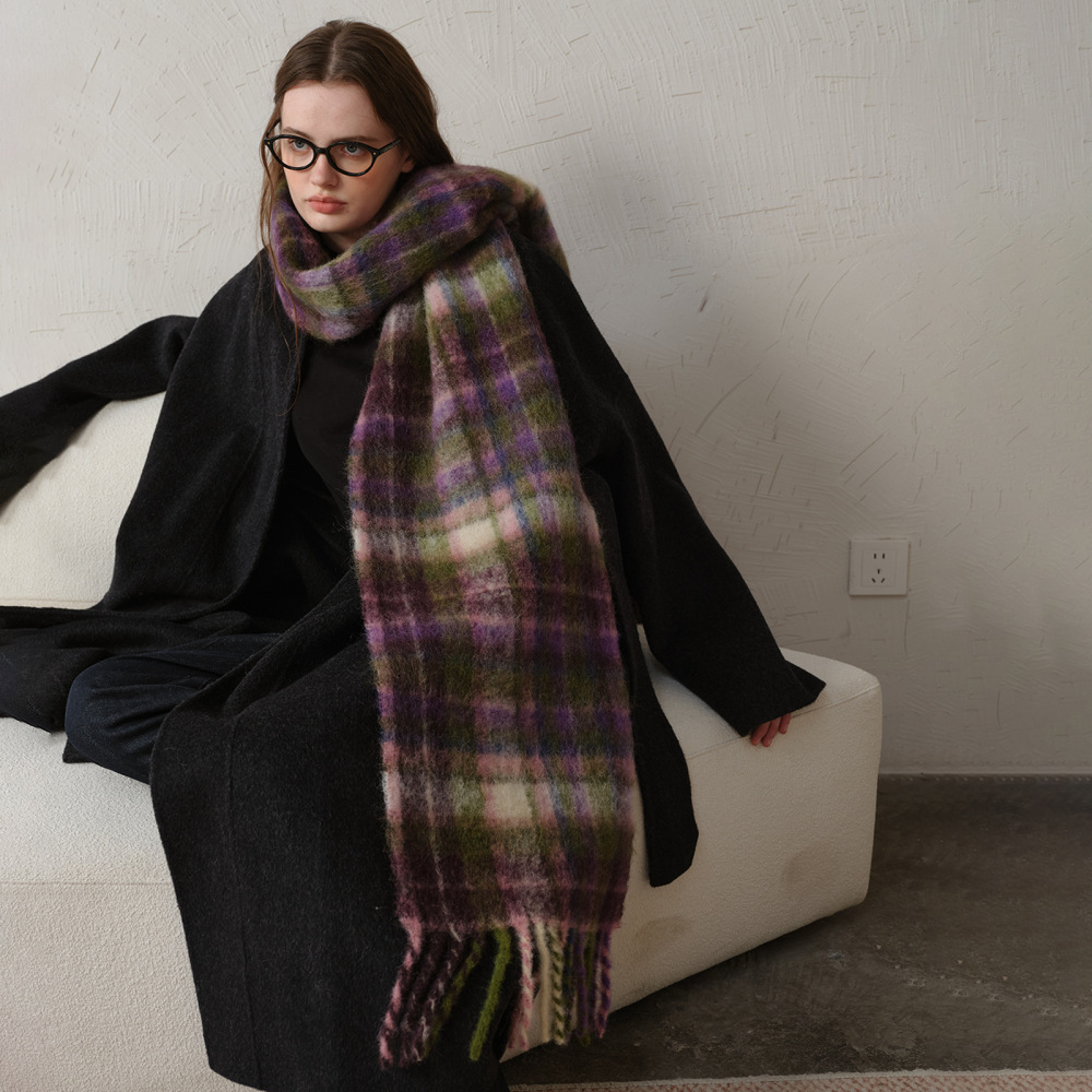 Écharpe D'Hiver Classique À Carreaux En Polyester Pour Femme, 1 Pièce Image4