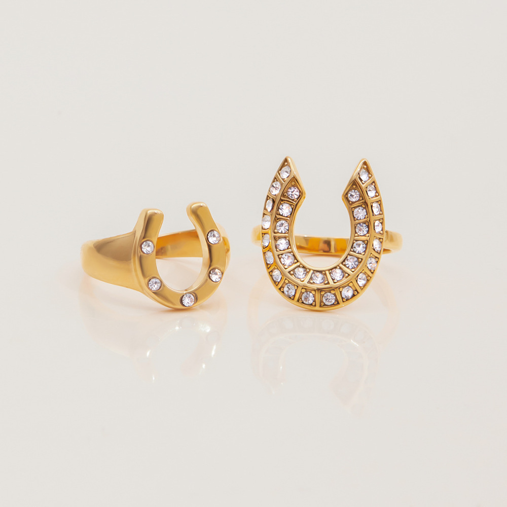 Bague De Luxe En Acier Inoxydable Doré, En Forme De Fer À Cheval, Étanche, À 1 Pièce Image3