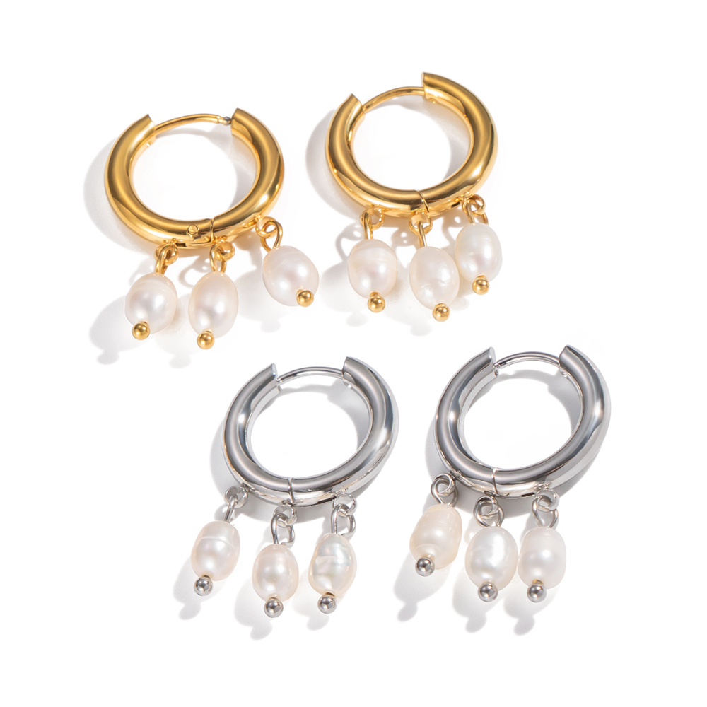 1 Paire De Boucles D'Oreilles Élégantes À Pompon En Acier Inoxydable Étanche Couleur Or Avec Perles Pendantes Image5