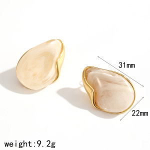1 Paire De Boucles D'Oreilles Puces Pour Femmes, En Acier Inoxydable Imperméable, Couleur Or, Forme De Goutte Irrégulière, En Acrylique. h5 Image2