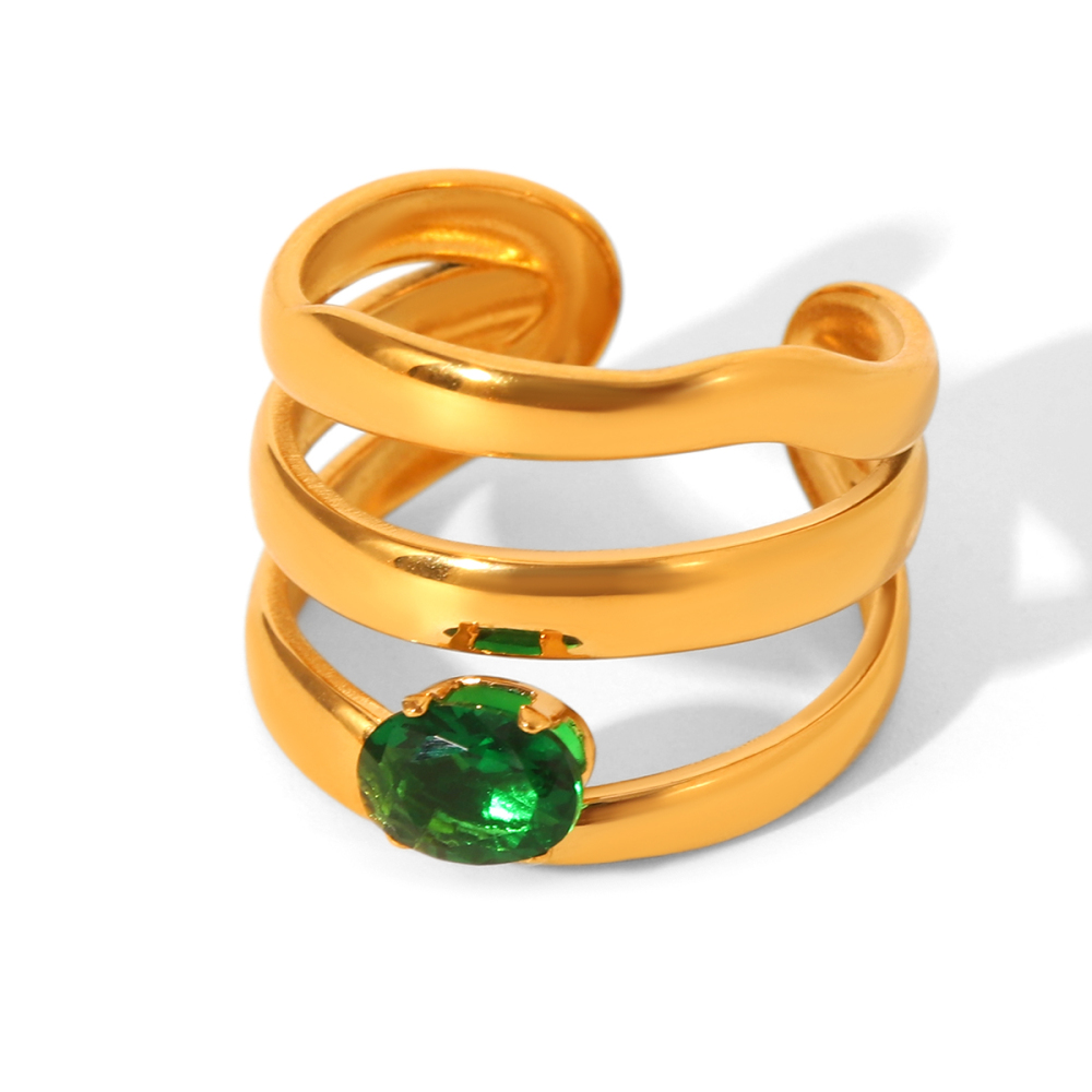 Bague Pour Femme En Acier Inoxydable Doré, Imperméable, De Forme Irrégulière Et Ornée D'Un Zircon, Ornée D'Une Pierre Précieuse. 