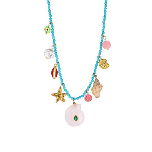 Collier De Perles Romantique Pour Femme, En Acier Inoxydable, Couleur Or, Avec Coquillage, Pierre Naturelle Et Pierres Naturelles (1 Pièce) h5 