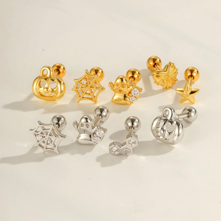 1 boucle d'oreille piercing en zircon couleur cuivre or Halloween