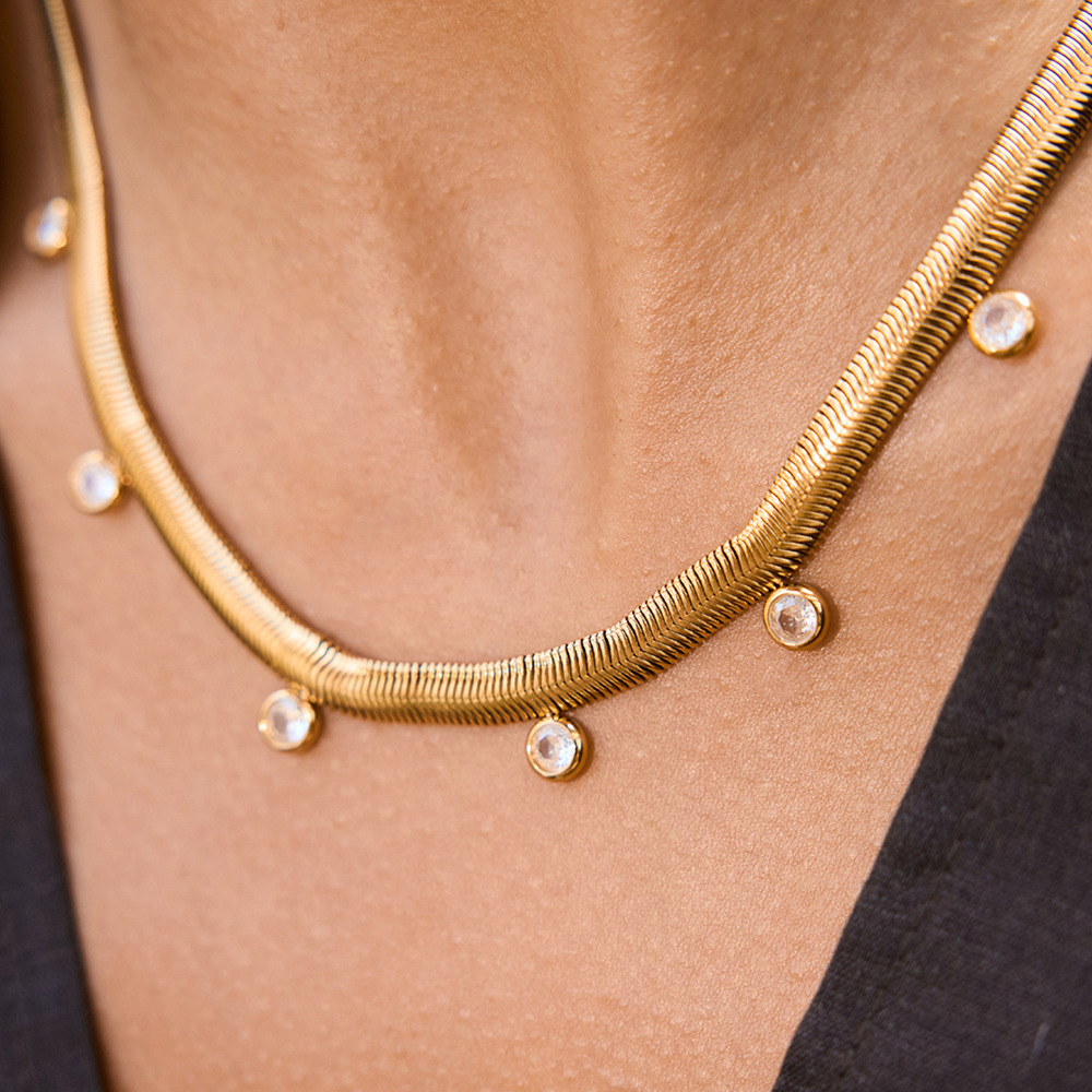 Collier Pendentif Élégant Pour Femme, En Acier Inoxydable Étanche, Couleur Or, Avec 1 Pièce De Finition Élégante Image4