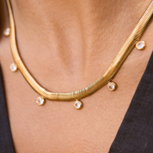 Collier Pendentif Élégant Pour Femme, En Acier Inoxydable Étanche, Couleur Or, Avec 1 Pièce De Finition Élégante h5 Image4