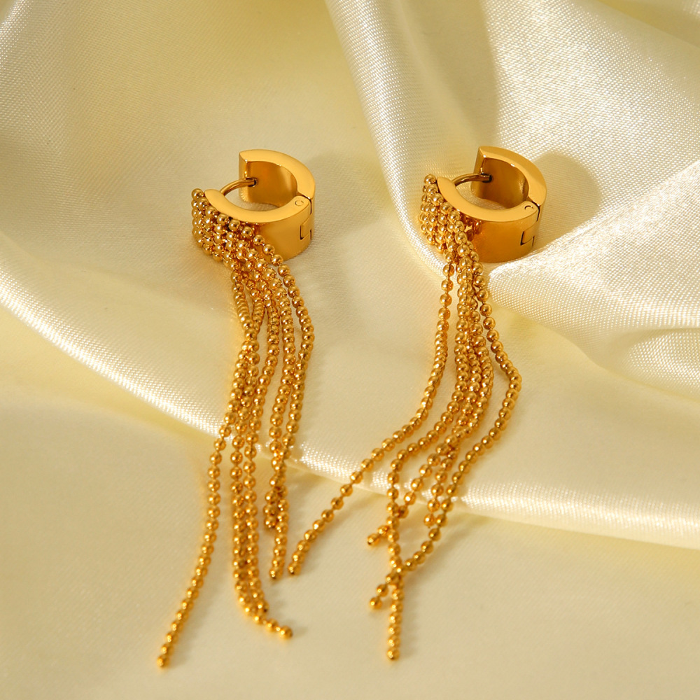 Boucles D'Oreilles Pendantes Pour Femme, Simples Et Élégantes, En Acier Inoxydable Doré, Imperméables, Avec Pompon (1 Paire). Image5