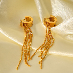 Boucles D'Oreilles Pendantes Pour Femme, Simples Et Élégantes, En Acier Inoxydable Doré, Imperméables, Avec Pompon (1 Paire). h5 Image5
