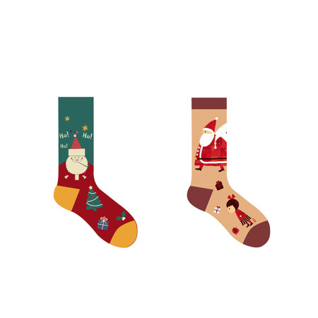 1 paire de chaussettes mi-mollet élégantes en coton à blocs de couleurs pour femme, idéales pour Noël