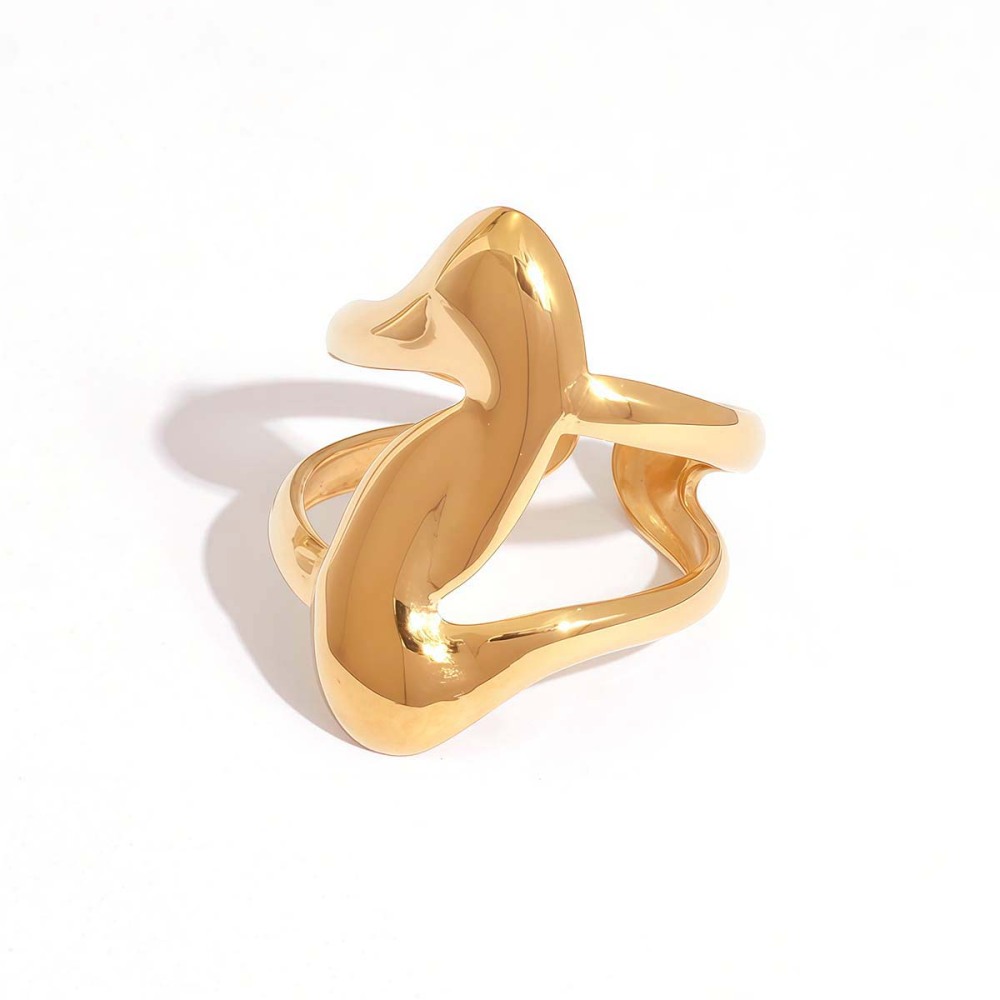 Bague Tendance En Acier Inoxydable Doré, Forme Simple Et Irrégulière (1 Pièce), Étanche.