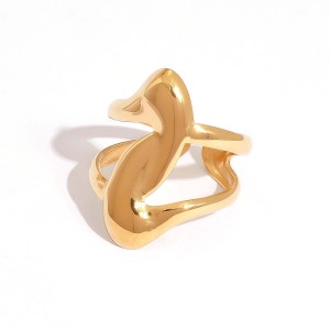 Bague Tendance En Acier Inoxydable Doré, Forme Simple Et Irrégulière (1 Pièce), Étanche. h5