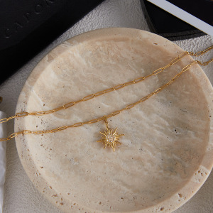 Collier À Plusieurs Rangs Élégant Pour Femme, En Acier Inoxydable Doré, Étanche, Avec Motif Soleil (1 Pièce) h5 Image6