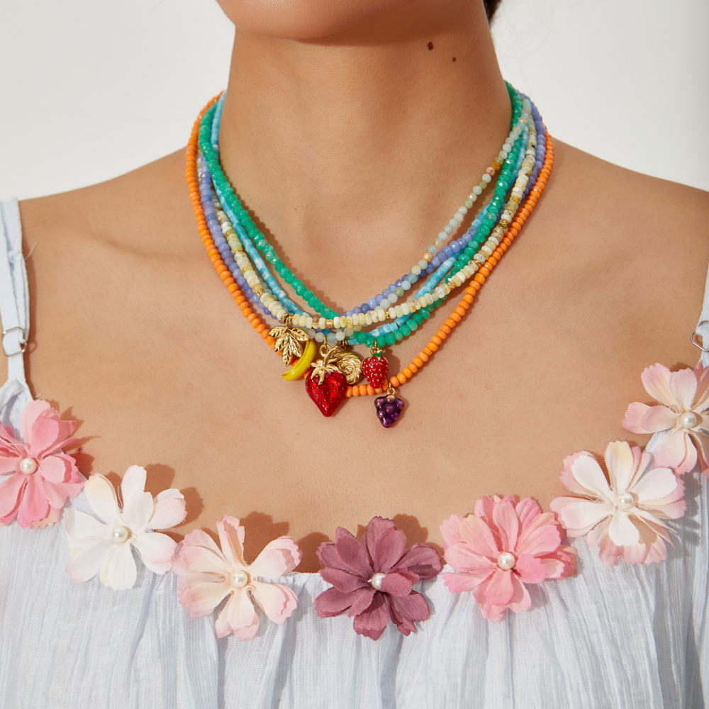 Collier De Perles Pour Femme En Pierres Naturelles Polychromes Et Fruits Sucrés Image5