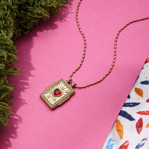 Collier Pendentif Femme Classique En Forme De Cœur, Motif Tarot, En Acier Inoxydable Étanche Couleur Or (1 Pièce) h5 Image7