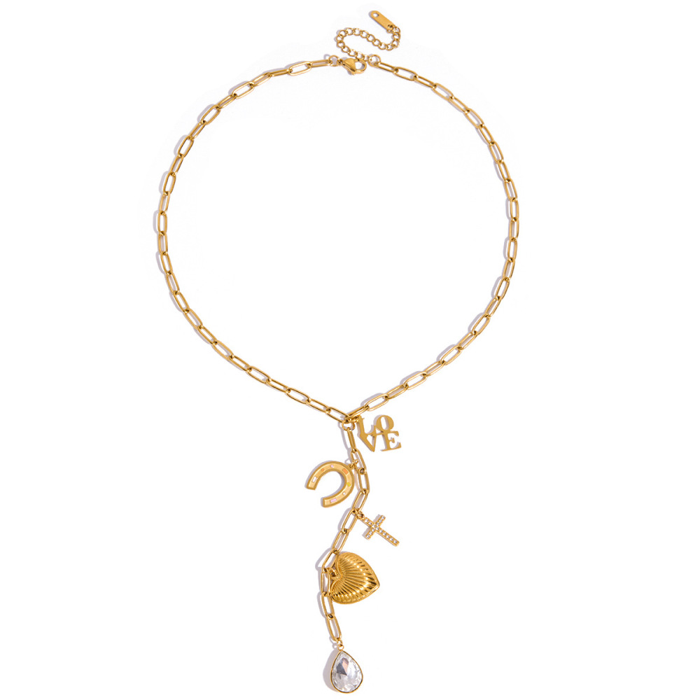 Magnifique Collier Pendentif En Acier Inoxydable Doré Avec Pompon En Forme De Cœur Pour Femme 