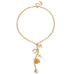 Magnifique Collier Pendentif En Acier Inoxydable Doré Avec Pompon En Forme De Cœur Pour Femme h5 