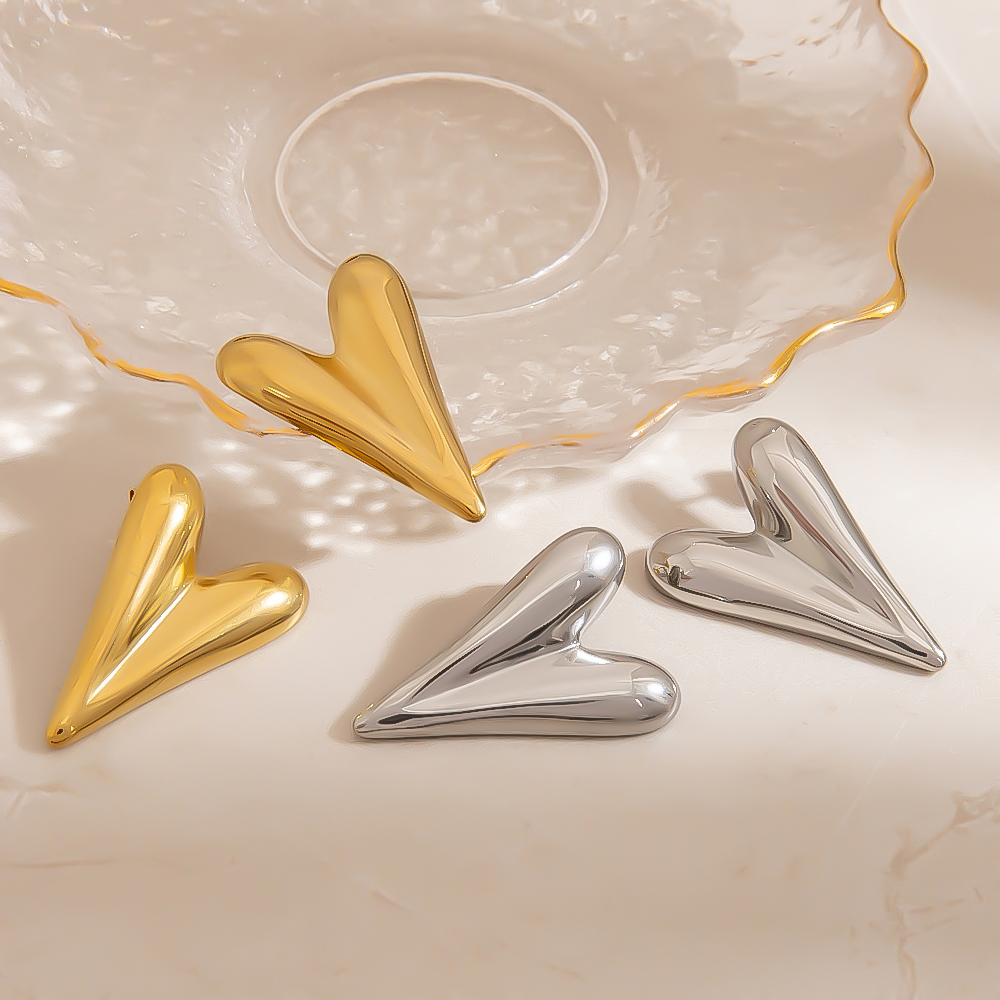 Boucles D'Oreilles Puces Romantiques Et Simples En Forme De Cœur, En Acier Inoxydable Étanche, Pour Femme (1 Paire) Image5