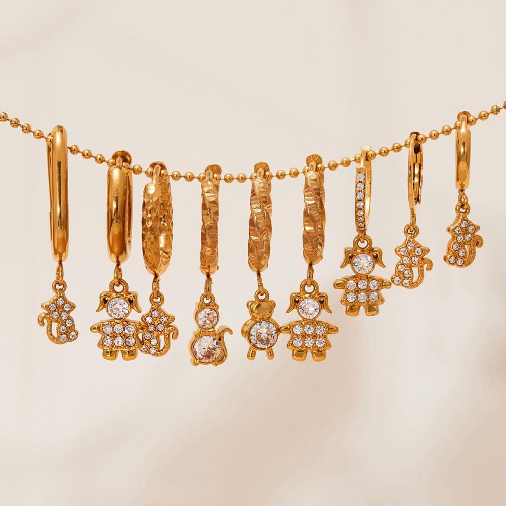 1 Paire De Boucles D'Oreilles Pendantes Pour Femme, Motif Singe Mignon, En Acier Inoxydable, Couleur Or, Étanches, Avec Zircon. Image3