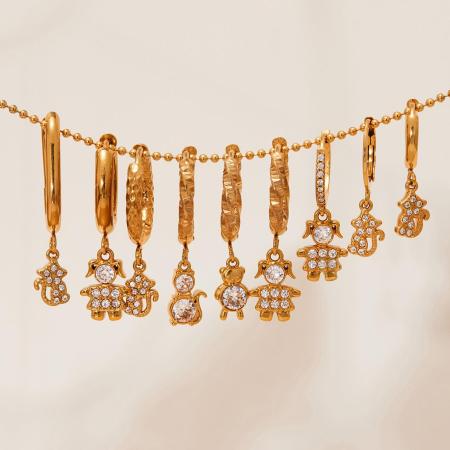 1 paire de boucles d'oreilles pendantes pour femme, motif singe mignon, en acier inoxydable, couleur or, étanches, avec zircon. 2