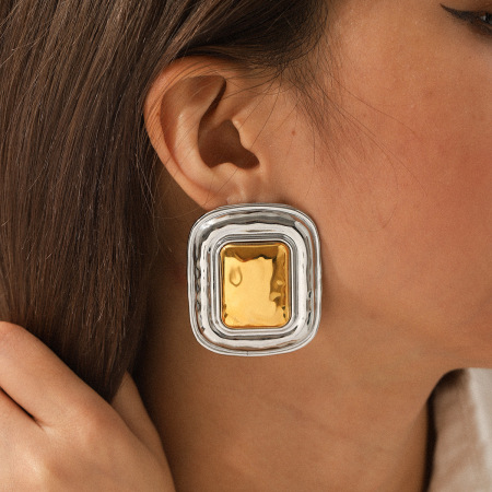 1 paire de boucles d'oreilles puces pour femmes, en acier inoxydable étanche, coloris or et argent. 2