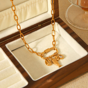 Collier Pendentif Femme Simple En Forme De Goutte De Poisson, En Acier Inoxydable Étanche, Couleur Or (1 Pièce) h5 Image3