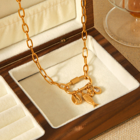 Collier pendentif femme simple en forme de goutte de poisson, en acier inoxydable étanche, couleur or (1 pièce) 2