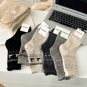 1 Paire De Chaussettes Mi-Mollet En Laine Épaisse À Motif De Noël Et D'Élan Pour Femme h5 Image3