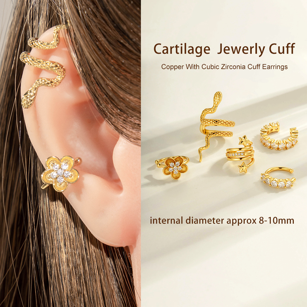 1 Pièce De Manchettes D'Oreilles Serpent En Cuivre Doré Et Zircon h5Image4