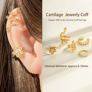 1 Pièce De Manchettes D'Oreilles Serpent En Cuivre Doré Et Zircon h5 Image4