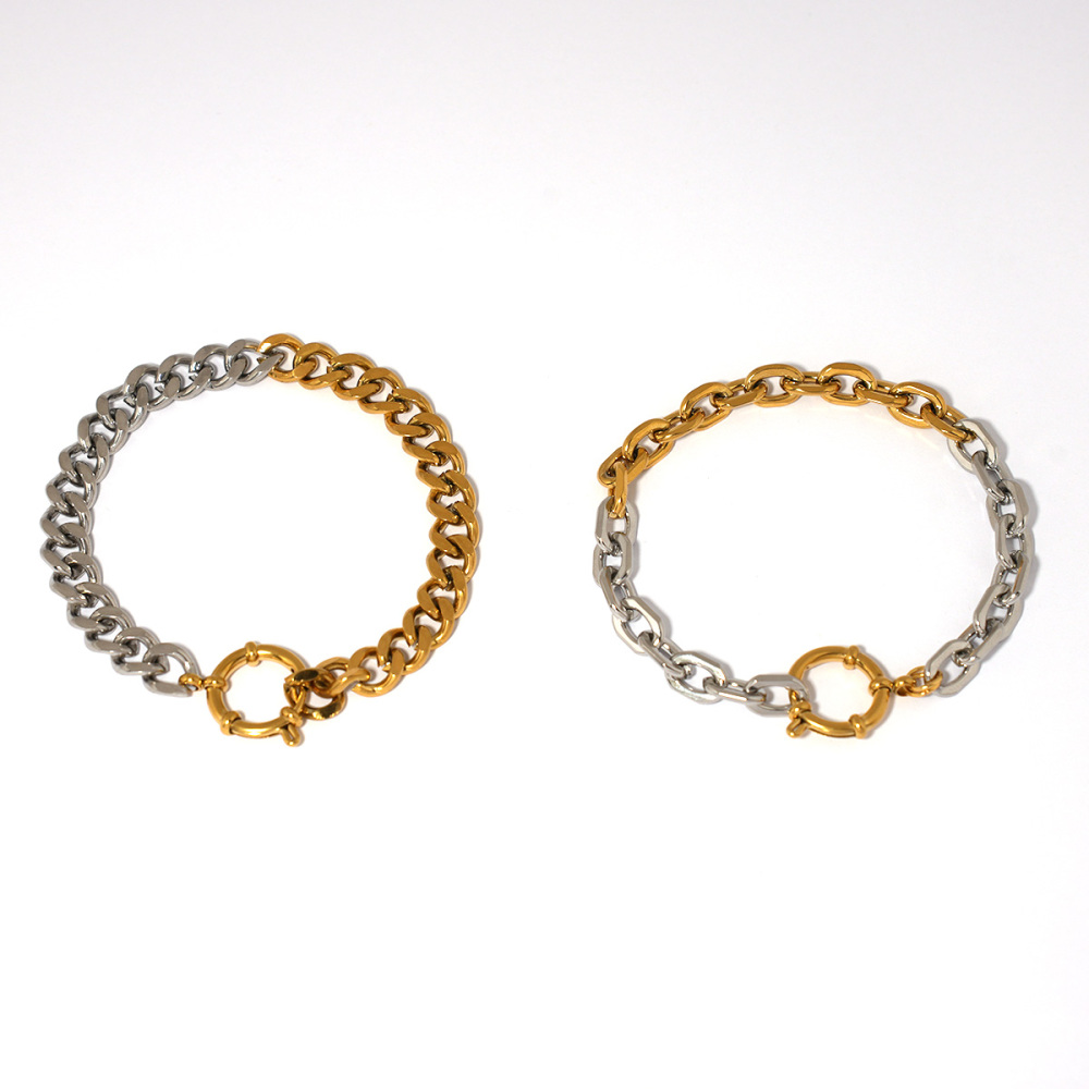Bracelet Chaîne Femme Étanche En Acier Inoxydable, Coloris Or Et Argent, 1 Pièce. Image4