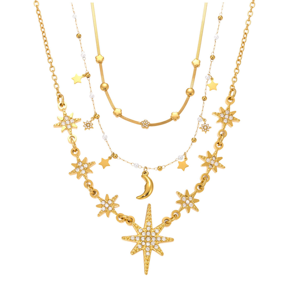 Collier Pendentif Femme Luxueux En Acier Inoxydable Doré, Orné D'Une Étoile (1 Pièce) Image9