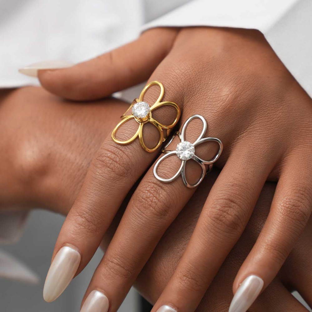 Bague Femme Simple, Collection Daily Flower, En Acier Inoxydable Étanche (1 Pièce). Image4