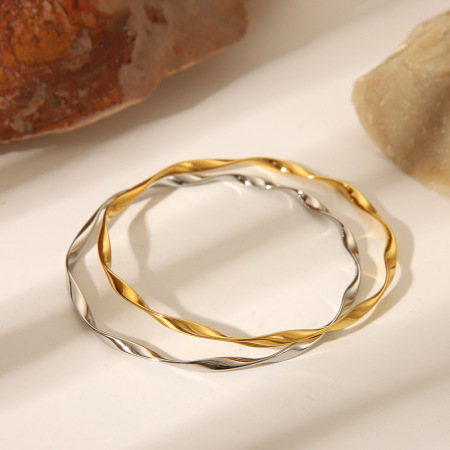 Bracelet jonc simple, de forme irrégulière, en acier inoxydable, couleur or, étanche (1 pièce).