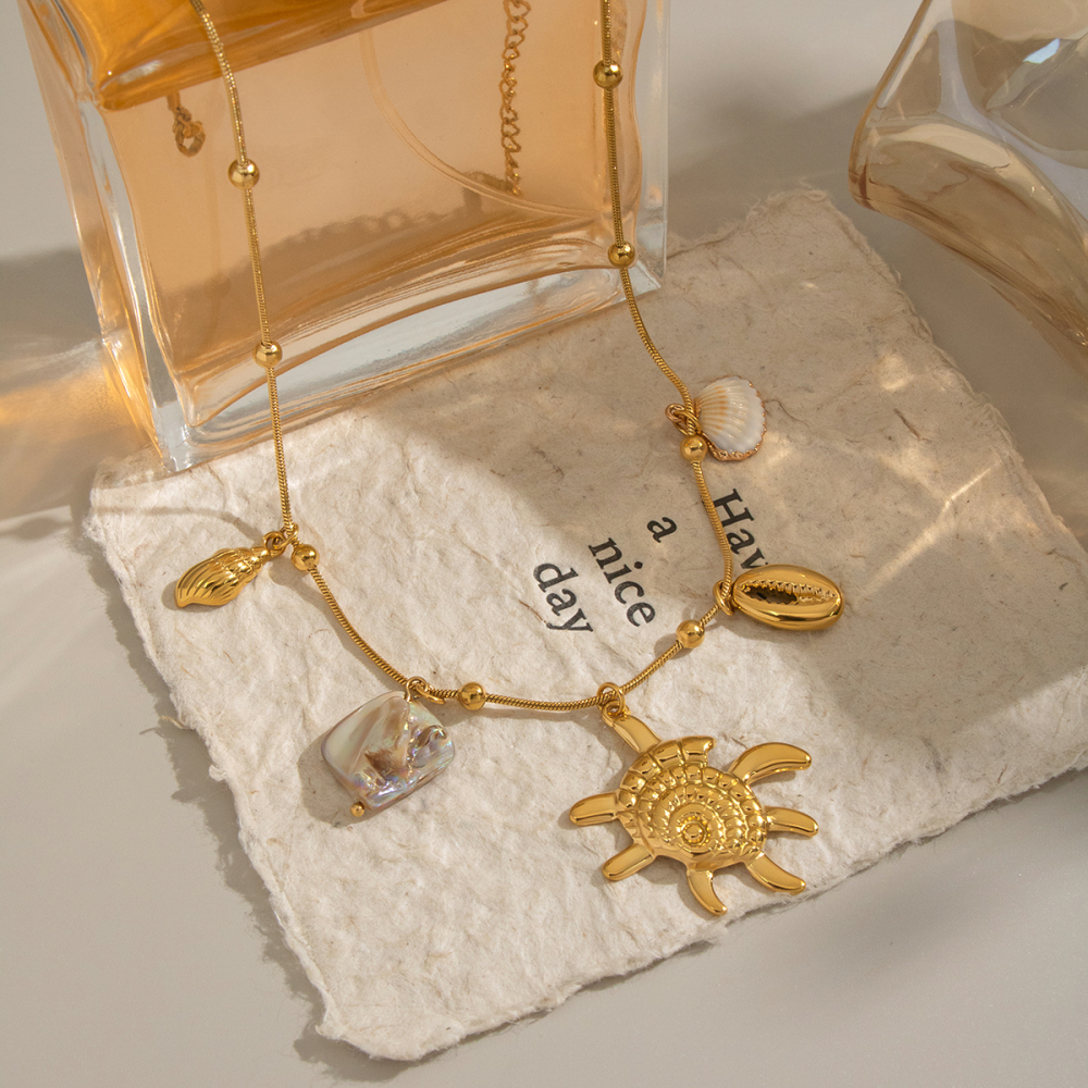 Collier Pendentif En Acier Inoxydable Couleur Or En Forme De Coquillage, 1 Pièce Image2