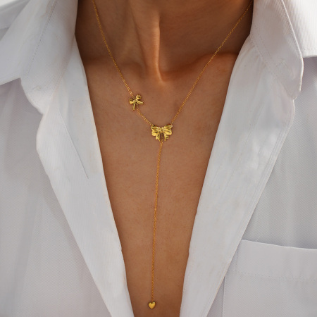 Collier pendentif femme en acier inoxydable doré, orné d'un nœud papillon (1 pièce)
