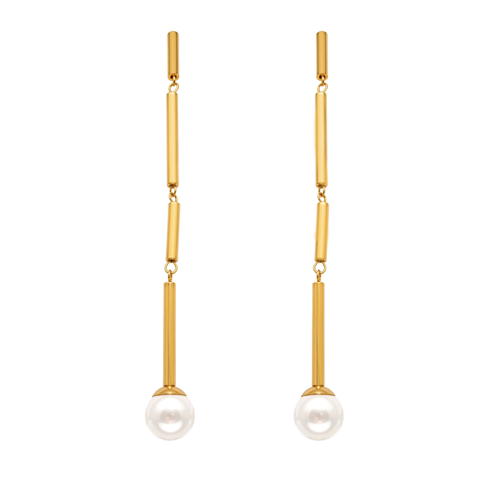 Boucles D'Oreilles Pendantes Pour Femme, Style Classique, En Acier Inoxydable, Étanches, Couleur Or (1 Pièce). Image5