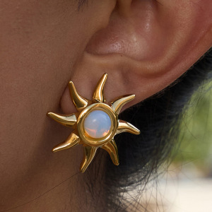 Ensembles De Bijoux Pour Femmes Classic Sun En Acier Inoxydable Étanche Couleur Or h5 Image5