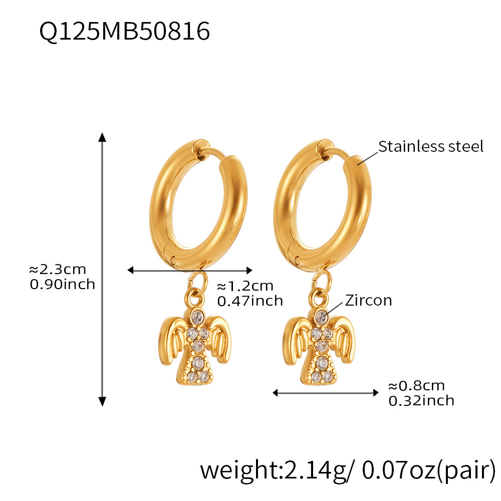 1 Paire De Boucles D'Oreilles Pendantes Classiques En Acier Inoxydable, Étanches, Couleur Or, Avec Zircon. 