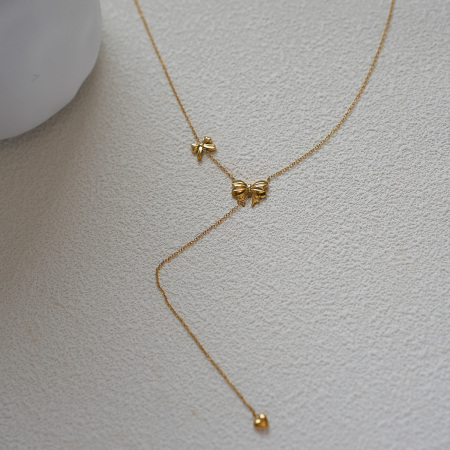 Collier pendentif femme en acier inoxydable doré, orné d'un nœud papillon (1 pièce) 2