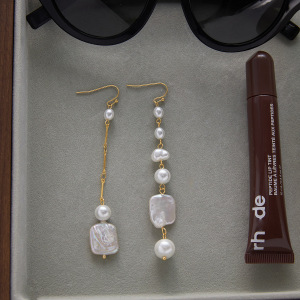 Boucles D'Oreilles Pendantes Élégantes Pour Femme, En Acier Inoxydable Doré, Imperméables, Ornées De Perles (1 Paire). h5 Image4