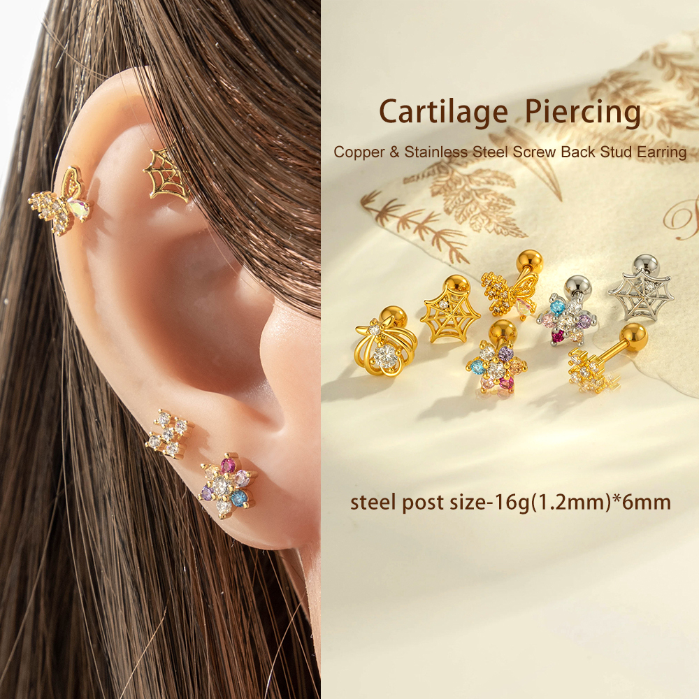 Boucle D'Oreille Piercing Fleur Cuivre Or Zircon 1 Pièce h5Image4