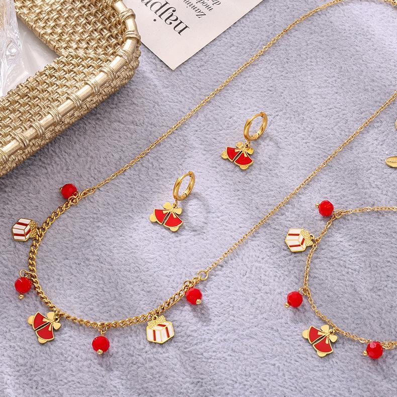 Ensembles De Bijoux Classiques De Noël Pour Femmes, En Acier Inoxydable, Imperméables, Couleur Or, Avec Grenat Image7