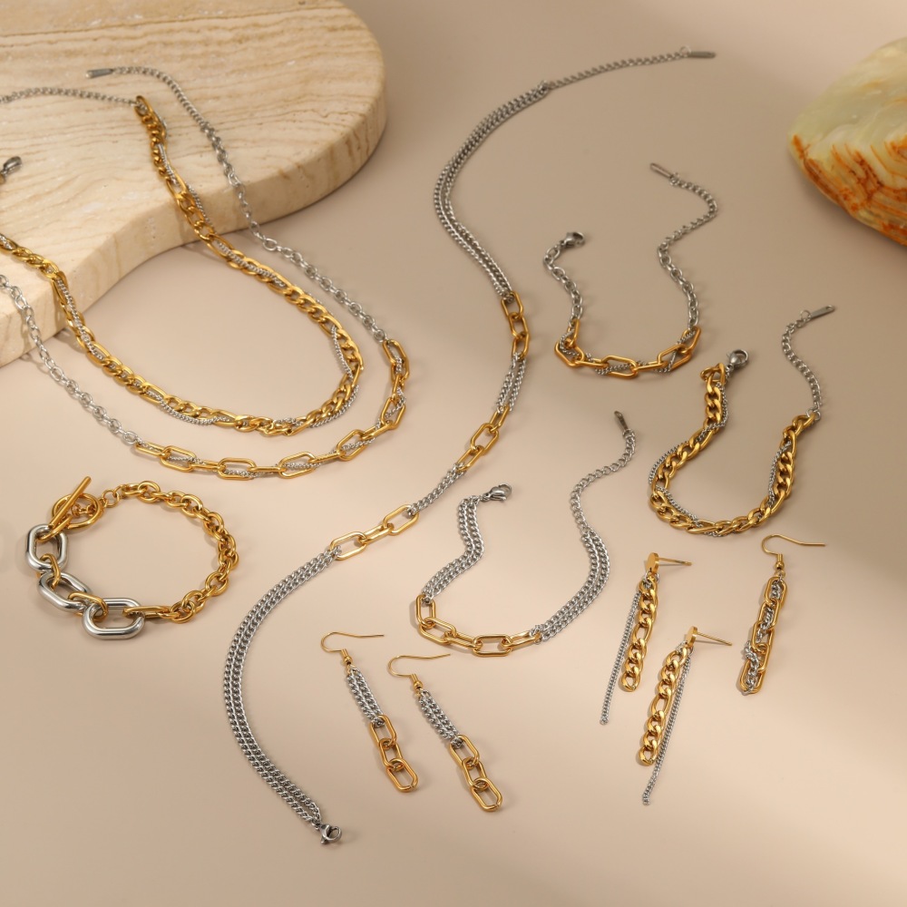 Collier À Maillons Pour Femme, En Acier Inoxydable Imperméable, Avec Pompon Quotidien (1 Pièce) Image2