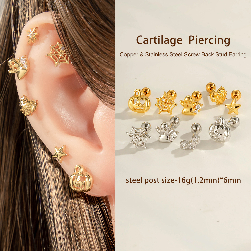 1 Boucle D'Oreille Piercing En Zircon Couleur Cuivre Or Halloween Image4