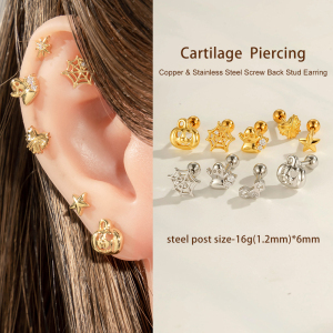 1 Boucle D'Oreille Piercing En Zircon Couleur Cuivre Or Halloween h5 Image4